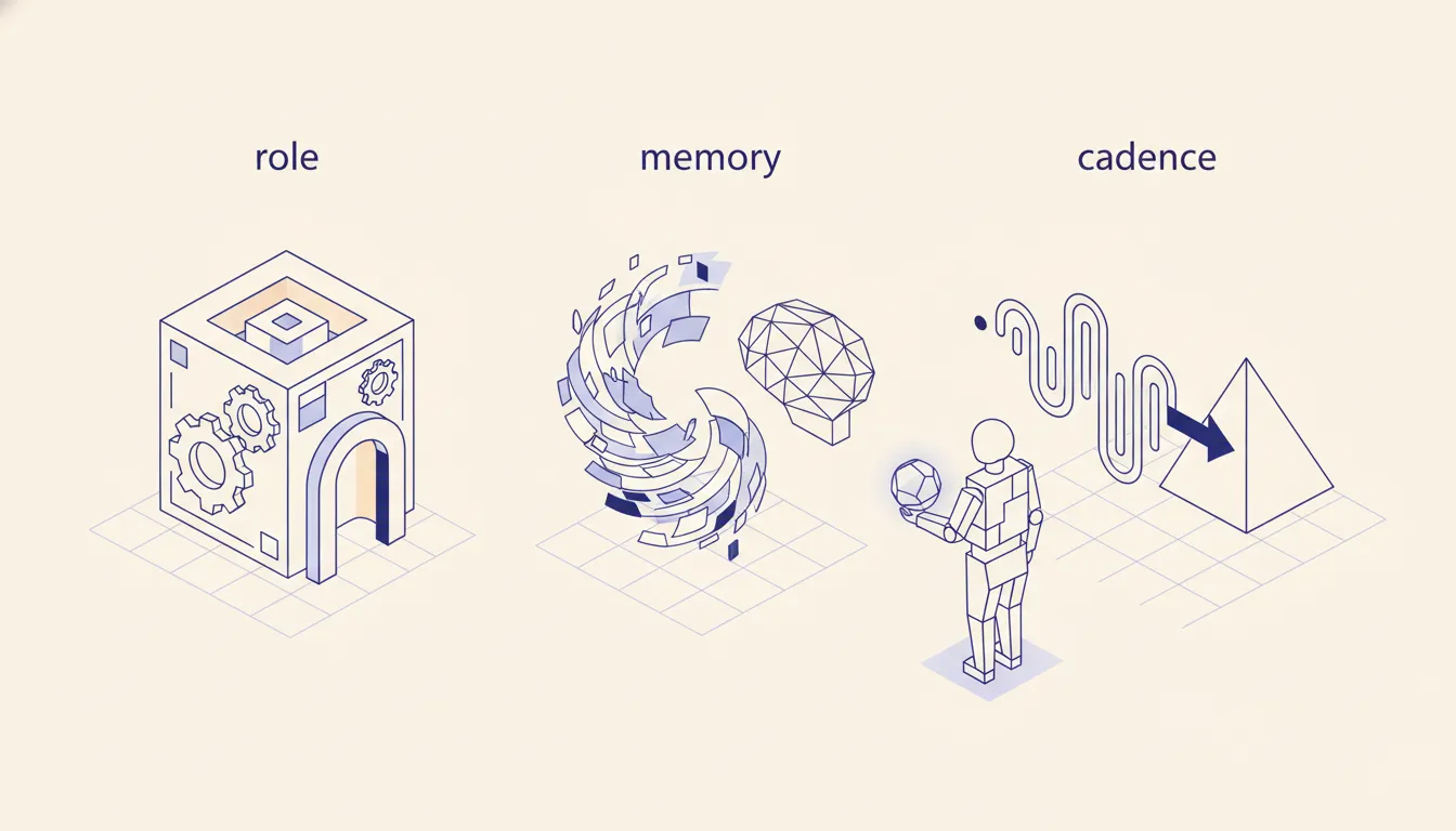 Operator view of The three properties: role, memory, cadence for the The Agentic Coworker Pattern, Giving a Claude Agent a Durable Role, Memory, and a Seat at the Standup article