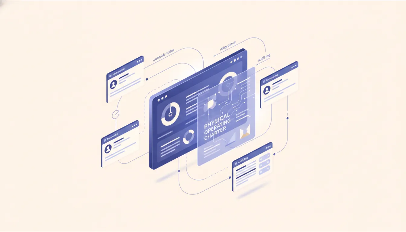AI automation manager reviewing an operating charter with workflow owners, approval limits, exception controls, and outcome evidence