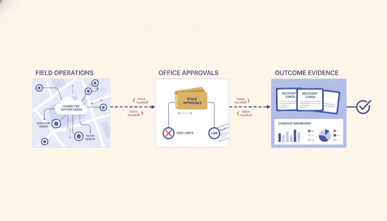 Weekly automation control review using tabletop failure cards for broken handoffs, stale approvals, cost limits, recovery steps, and outcome evidence