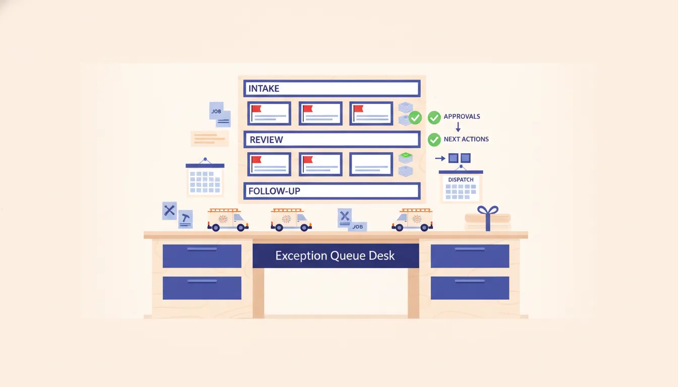 An operator workflow control room showing intake, owner assignment, exception review, and proof of completion across sales and operations systems