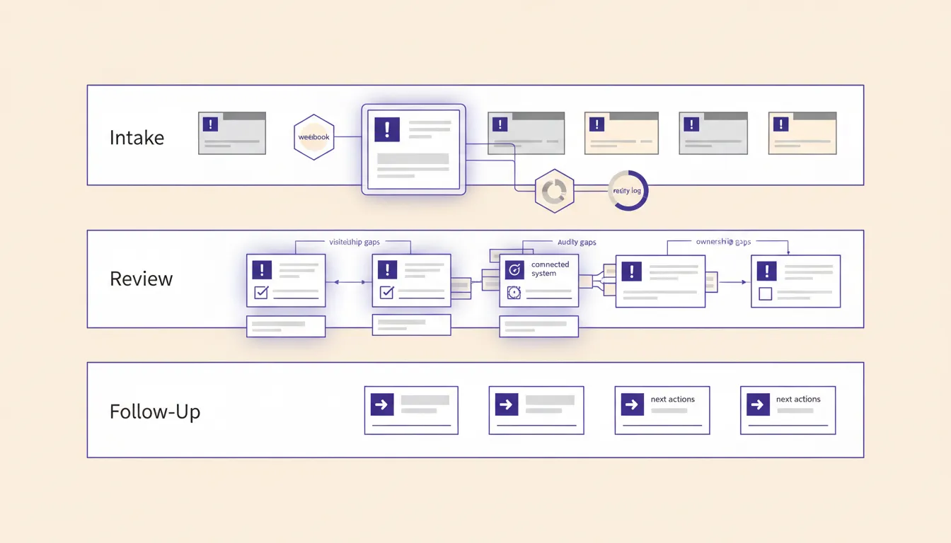 A manager review table separating visibility gaps, ownership gaps, and execution gaps before choosing a workflow management fix