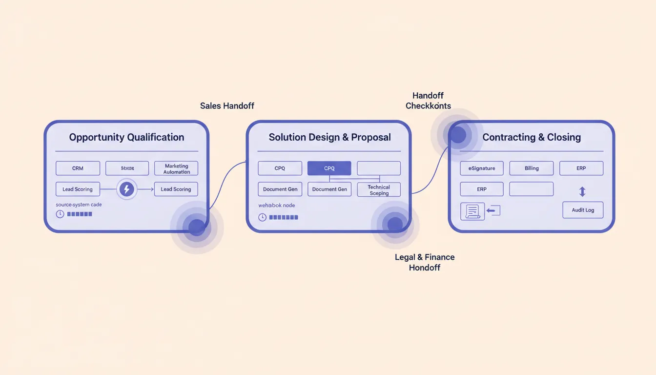 Cross-functional handoff heat map showing stalled requests between sales, operations, finance, customer follow-up, and manager review lanes